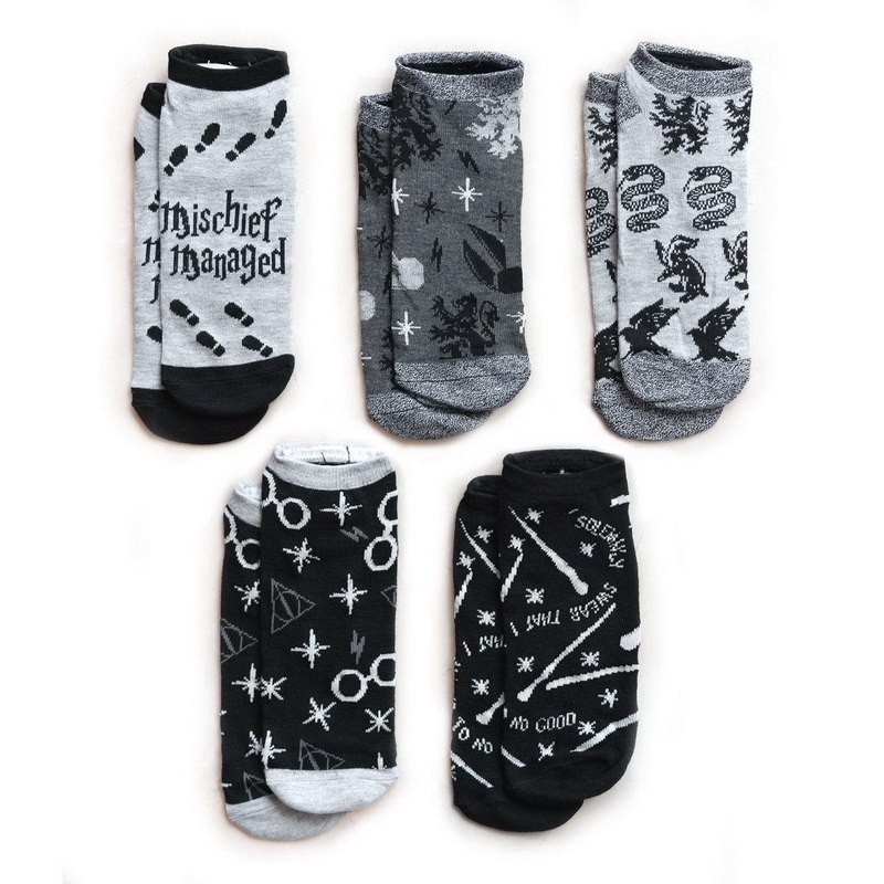 HYP进口代理批发 Hypnotic Socks 哈利波特黑色和灰色成人短袜 - 5 件装