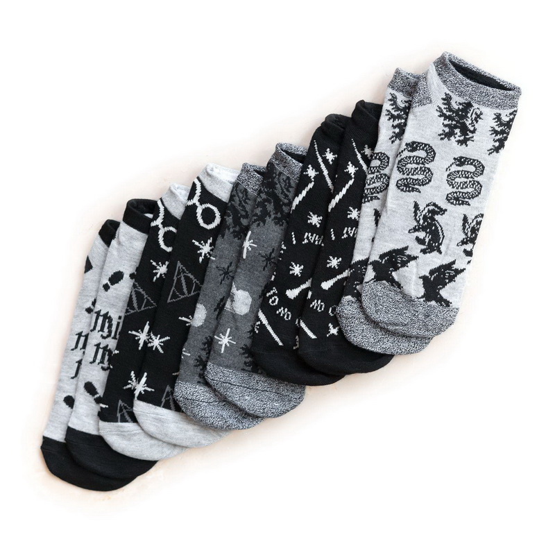 酷牌库|商品详情-HYP进口代理批发 Hypnotic Socks 哈利波特黑色和灰色成人短袜 - 5 件装