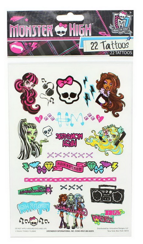 Mattel进口代理批发 Mattel Monster High 临时纹身，单张 22 种设计