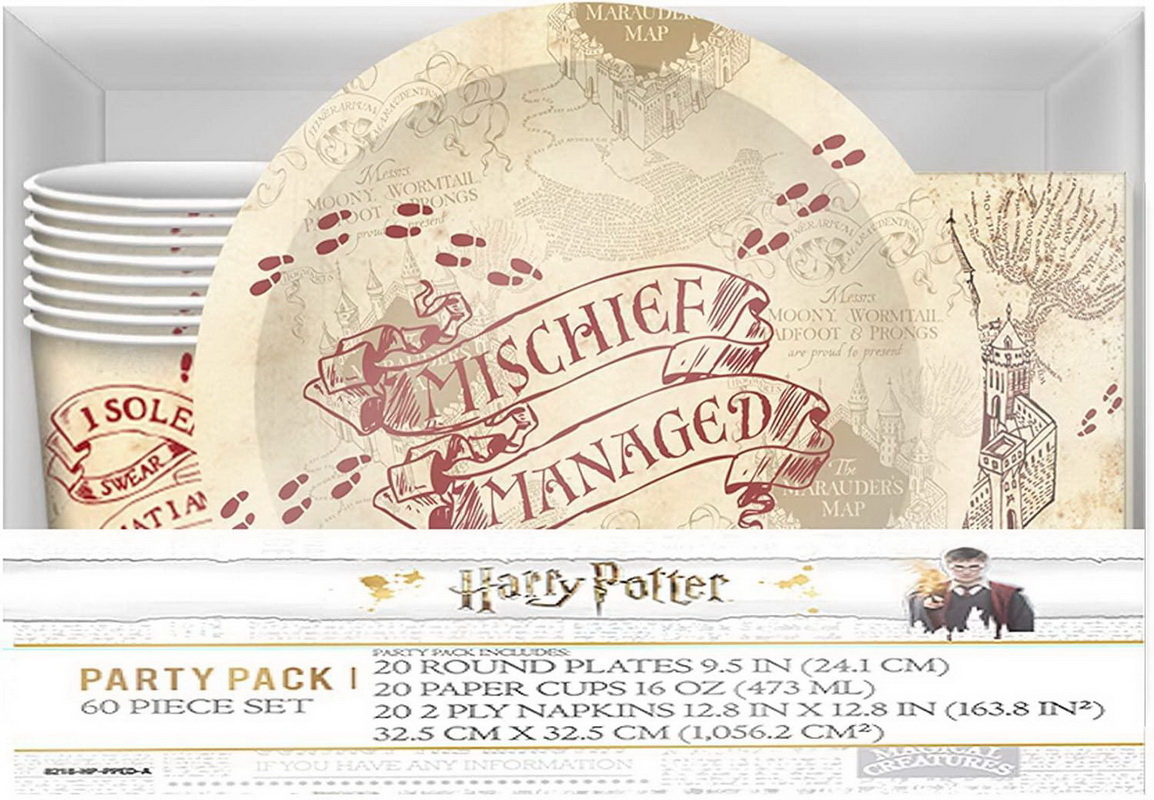 Silver Buffalo Harry Potter Marauder's Map 60-piece Party Tableware Set