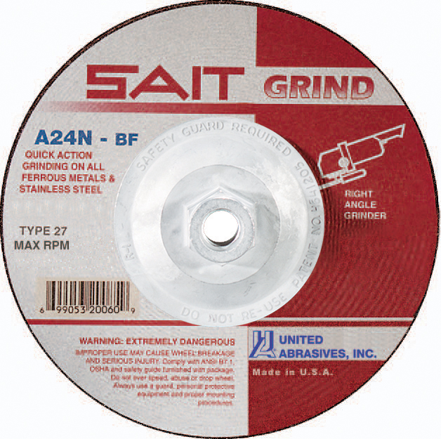 25-Pack A24N 4 x 1/4 x 5/8 United Abrasives- SAIT 20015 Type 27 Grinding Wheel 25-Pack A24N 4 x 1/4 x 5/8 United Abrasives- SAIT 20015 Type 27 Grinding Wheel