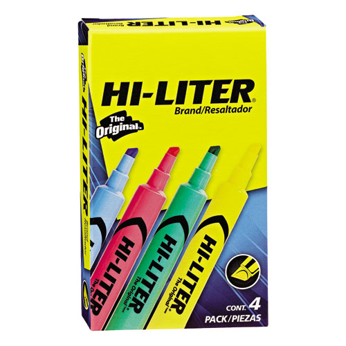 Hi-Liter进口代理批发 Hi-Liter AVE17752 HI-LITER 桌面式荧光笔，多种墨水颜色，凿尖，多种桶色，4 件/套