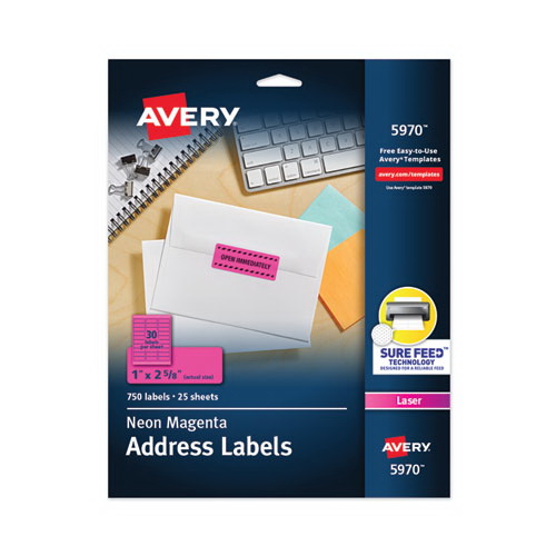 AVERY-DENNISON进口代理批发 AVERY-DENNISON AVE5970 高可见度永久激光 ID 标签，1 x 2.63，霓虹灯洋红色，750 个/包