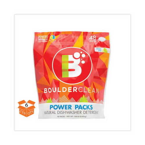 Boulder Clean进口代理批发 Boulder Clean BCL003663CT 洗碗机洗涤剂动力包，Citrus Zest，48 片袋，6/箱