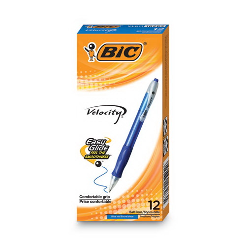 BIC CORPORATION进口代理批发 BIC CORPORATION BICVLG11BE Velocity Easy Glide 圆珠笔，可伸缩，中号 1 毫米，蓝色墨水，半透明蓝色笔杆，多支