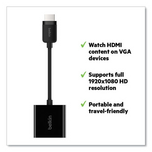 酷牌库|商品详情-Belkin进口代理批发 Belkin BLKAV10170BT HDMI 转 VGA 适配器，带 Micro-USB 电源，9.8 英寸，黑色