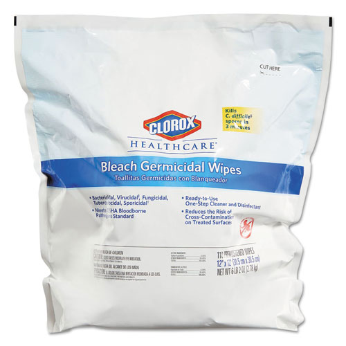 Clorox Healthcare进口代理批发 Clorox Healthcare CLO30359 漂白杀菌湿巾，1 层，12 x 12，无味，白色，110/袋