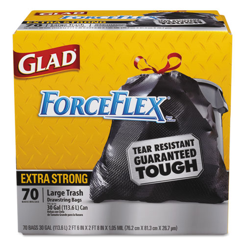 酷牌库|商品详情-Glad进口代理批发 Glad CLO70358 ForceFlexPlus 抽绳大号垃圾袋，30 加仑，105 万，30 英寸 x 32 英寸，黑色，70 个/盒