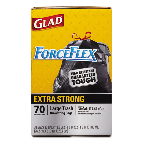 酷牌库|商品详情-Glad进口代理批发 Glad CLO70358 ForceFlexPlus 抽绳大号垃圾袋，30 加仑，105 万，30 英寸 x 32 英寸，黑色，70 个/盒