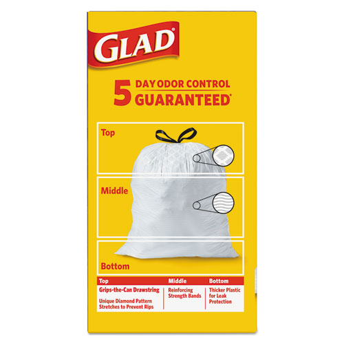 酷牌库|商品详情-Glad进口代理批发 Glad CLO78902BX OdorShield 高厨房抽绳袋，13 加仑，薰衣草微风香味，24 英寸 x 27.38 英寸，白色，80 个/盒