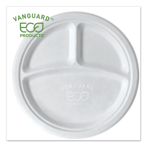 Eco-Products进口代理批发 生态产品 ECOEPP007NFA Vanguard 可再生和可堆肥甘蔗盘，3 隔间，直径 10 英寸，白色，500 个/箱