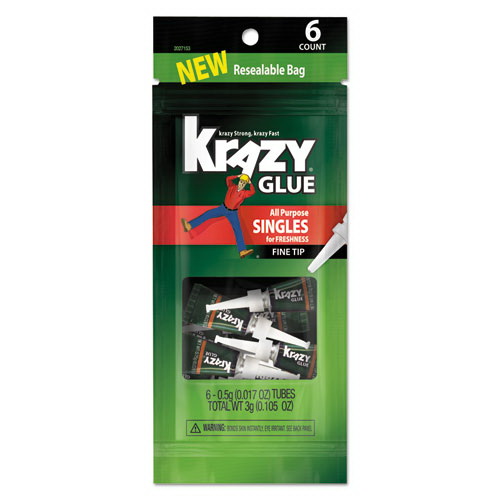 酷牌库|商品详情-Krazy Glue进口代理批发2027153 多用途强力胶一次性管，0.02 盎司，干透明，6 个/包
