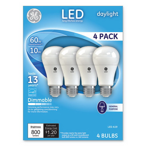 GE进口代理批发 GE GEL67616 LED 日光 A19 可调光灯泡，10 W，4 个/包