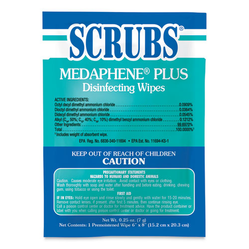 SCRUBS进口代理批发 SCRUBS ITW96301 MEDAPHENE Plus 消毒湿巾，1 层，6 x 8，柑橘味，白色，独立铝箔包，100 片/箱