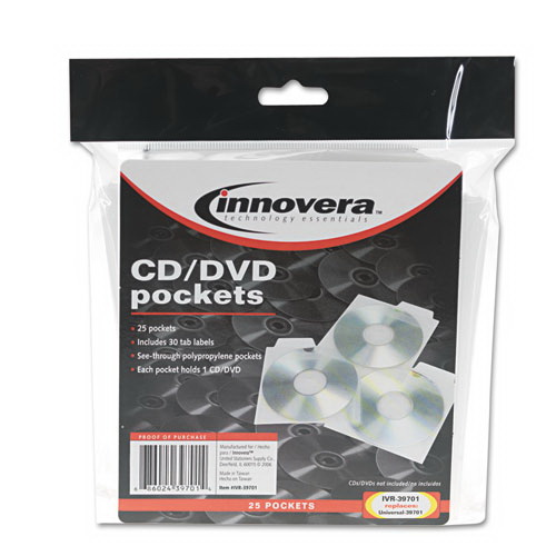 INNOVERA进口代理批发 INNOVERA IVR39701 CD/DVD 袋，1 张光盘容量，透明，25 个/包