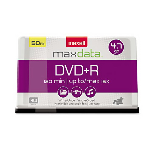 MAXELL CORP. OF AMERICA进口代理批发 MAXELL CORP. OF AMERICA MAX639013 DVD+R 高速可刻录光盘，4.7 GB，16x，主轴，银色，50 张/包