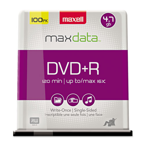 MAXELL CORP. OF AMERICA进口代理批发 MAXELL CORP. OF AMERICA MAX639016 DVD+R 高速可刻录光盘，4.7 GB，16x，主轴，银色，100 张/包