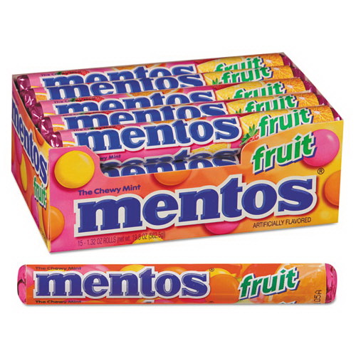 酷牌库|商品详情-Mentos进口代理批发 Mentos MEN4181 耐嚼薄荷糖，1.32 盎司，混合水果，15 卷/盒