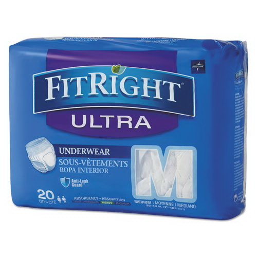 Medline进口代理批发 Medline MIIFIT23005ACT FitRight 超防护内衣，中号，28 英寸至 40 英寸腰围，20 件/包，4 件/箱