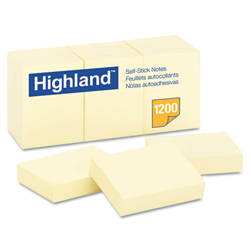 Highland进口代理批发 Highland MMM6539YW 自粘便笺，1.38 英寸 x 1.88 英寸，黄色，100 张/本，12 本/包