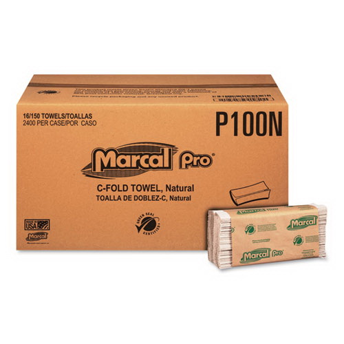 Marcal Pro进口代理批发 Marcal Pro MRCP100N 折叠纸巾，一层，12.88 x 10.13，自然色，150 片/包，16 包/箱