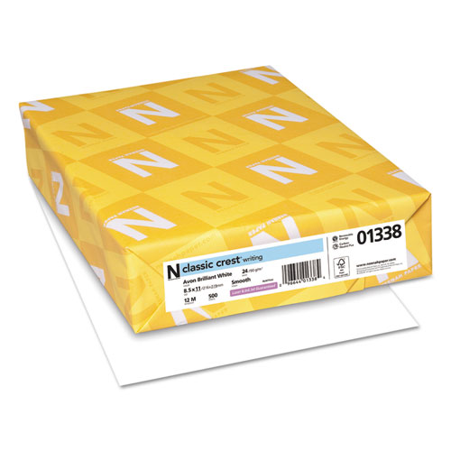 NEENAH PAPER进口代理批发 NEENAH PAPER NEE01338 CLASSIC CREST 文具，93 亮色，24 磅粘合重量，8.5 x 11，雅芳白色，500/令