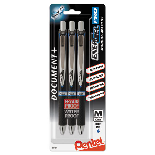 Pentel进口代理批发 Pentel PENBLP77BP3C EnerGel PRO 混合中性笔，可伸缩，中号 0.7 毫米，蓝色墨水，黑色笔管，3 支/支