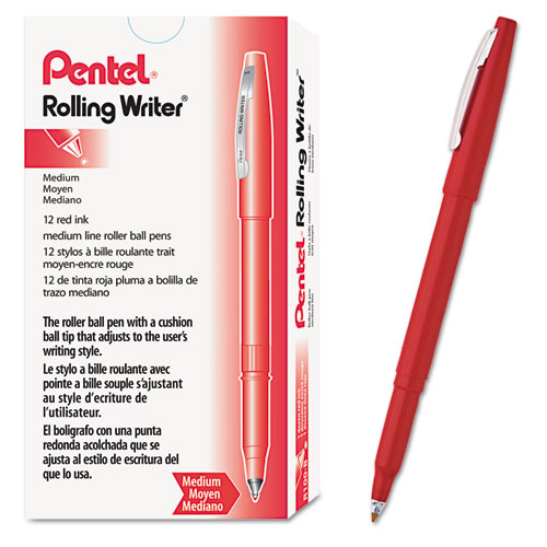 酷牌库|商品详情-PENTEL OF AMERICA进口代理批发 PENTEL OF AMERICA PENR100B 滚珠笔，笔杆，中号 0.8 毫米，红色墨水，红色笔杆，一打