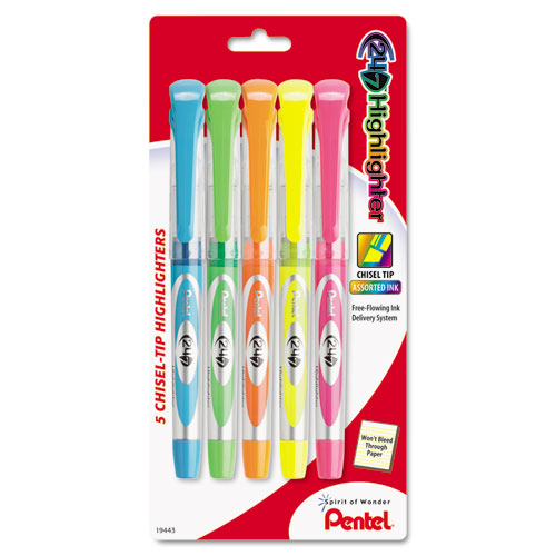 酷牌库|商品详情-PENTEL OF AMERICA进口代理批发 PENTEL OF AMERICA PENSL12BP5M 24/7 荧光笔，多种墨水颜色，凿尖，多种桶色，5 件/套