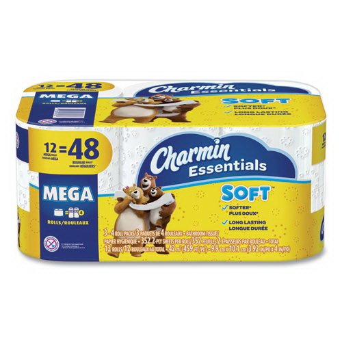 Charmin进口代理批发 Charmin PGC03159 Essentials 柔软卫生纸，化粪池安全，2 层，白色，352 张/卷，12 张/包