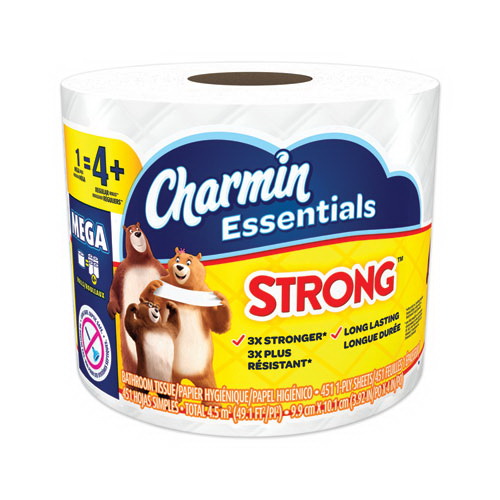 Charmin进口代理批发 Charmin PGC98283 Essentials 强力卫生纸，化粪池安全，独立包装卷，一层，白色，451 卷/卷，36 卷/箱