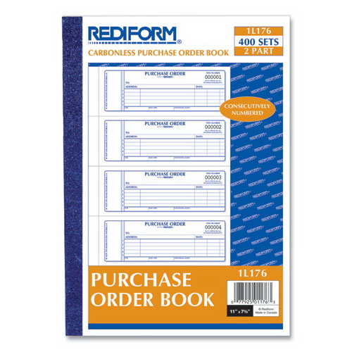 酷牌库|商品详情-REDIFORM OFFICE PRODUCTS进口代理批发 REDIFORM 办公产品 RED1L176 采购订单簿，5 行，两部分无碳复写纸，7 x 2.75，4 个表格/张，总共 400 个表格