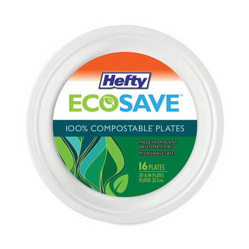 Hefty进口代理批发 Hefty RFPD77300PK ECOSAVE 餐具，盘子，甘蔗渣，直径 6.75 英寸，白色，30 件/包