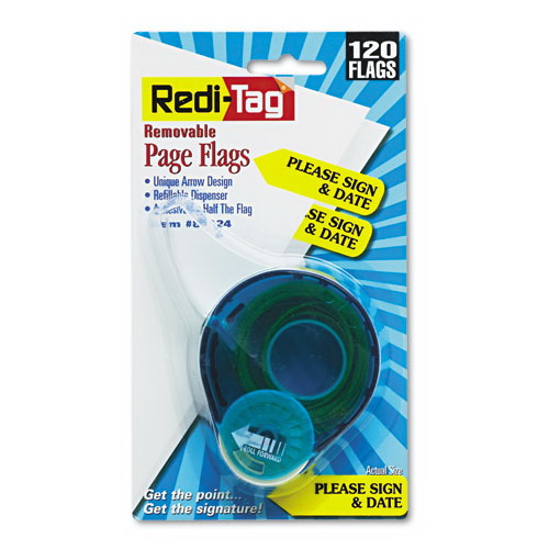 酷牌库|商品详情-REDI-TAG CORPORATION进口代理批发 REDI-TAG CORPORATION RTG81124 分配器中的箭头消息页面标志，“请签名并注明日期”，黄色，120 个标志