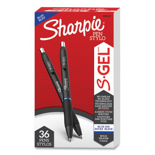 酷牌库|商品详情-Sharpie进口代理批发 Sharpie SAN2096127 S-Gel 高性能中性笔，可伸缩，粗体 1 毫米，蓝色墨水，黑色笔管，36 支/包