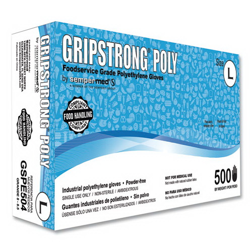 GripStrong Poly进口代理批发 GripStrong Poly SEZGSPE504 食品服务级聚乙烯手套，透明，大号，聚乙烯，500 只/盒，20 盒/箱