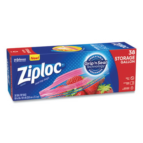 Ziploc进口代理批发 Ziploc SJN314470BX 双拉链储物袋，三重系统密封，加仑，10.56 英寸 x 10.75 英寸，透明，38 个/盒