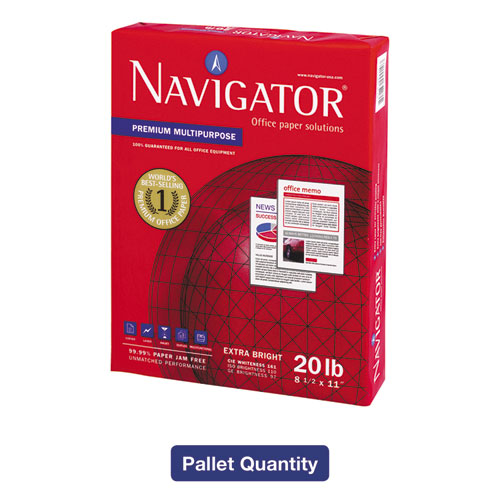 Navigator进口代理批发 Navigator SNANMP1120PLT 优质多用途复印纸，97 亮度，20 磅证券纸，8.5 x 11，白色，500 张/令，10 令/箱，40 箱/托盘