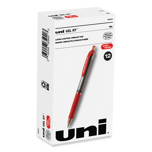 uni-ball进口代理批发 uni-ball UBC65942 Signo 中性笔，可伸缩，中号 0.7 毫米，红色墨水，银色/红色笔杆，多支