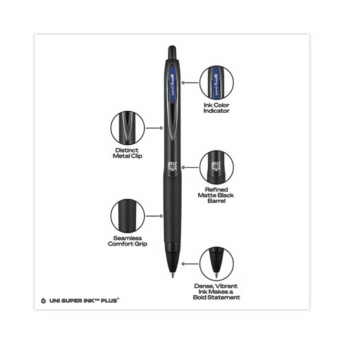 酷牌库|商品详情-uniball进口代理批发 uniball UBC70463 207 Plus+ 中性笔，可伸缩，中号 0.7 毫米，蓝色墨水，黑色笔管，多支