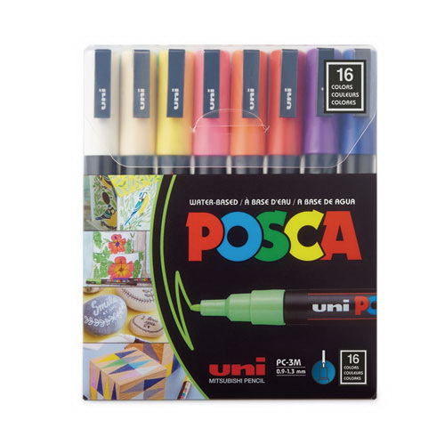 POSCA进口代理批发 POSCA UBCPC3M16C 永久专用记号笔，细子弹头，多种颜色，16 个/包