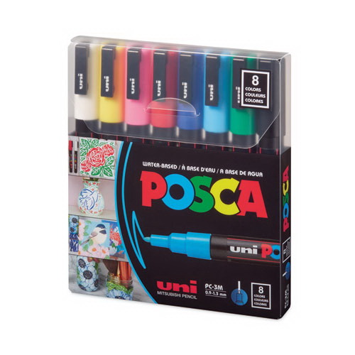 POSCA进口代理批发 POSCA UBCPC3M8C 永久专用记号笔，细子弹头，多种颜色，8 支/包