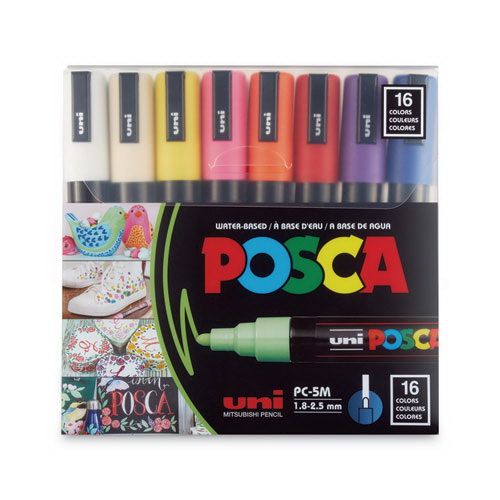 POSCA进口代理批发 POSCA UBCPC5M16C 永久专用记号笔，中号子弹头，多种颜色，16 支/包