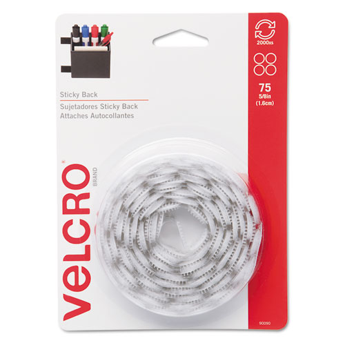 酷牌库|商品详情-Velcro进口代理批发 Velcro VEK90090 粘背紧固件，可移除粘合剂，直径 0.63 英寸，白色，75 个/包