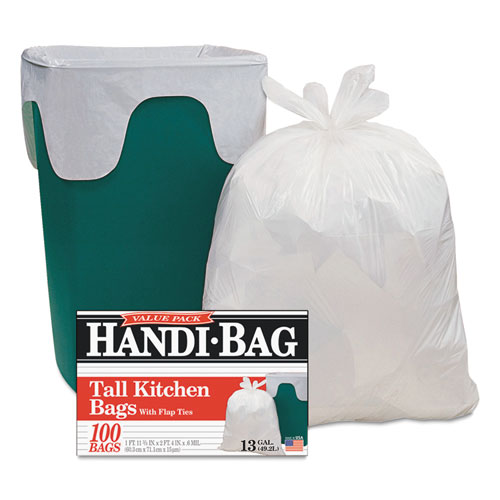 Handi-Bag进口代理批发 Handi-Bag WBIHAB6FK100 超值装罐内衬，13 加仑，060 万，23.75" x 28"，白色，100 个/盒