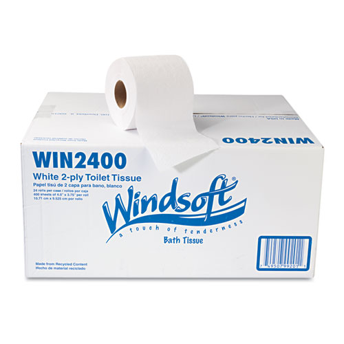 酷牌库|商品详情-Windsoft进口代理批发 Windsoft WIN2400 卫生纸，化粪池安全，独立包装卷，2 层，白色，400 张/卷，24 卷/箱