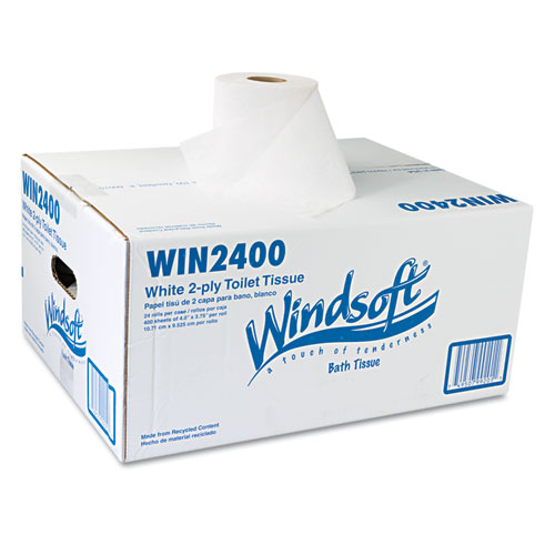 酷牌库|商品详情-Windsoft进口代理批发 Windsoft WIN2400 卫生纸，化粪池安全，独立包装卷，2 层，白色，400 张/卷，24 卷/箱