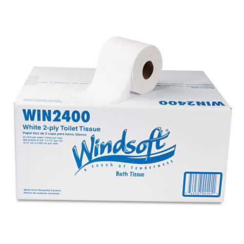 酷牌库|商品详情-Windsoft进口代理批发 Windsoft WIN2400 卫生纸，化粪池安全，独立包装卷，2 层，白色，400 张/卷，24 卷/箱