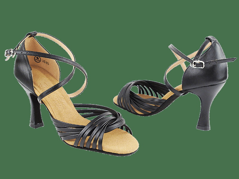 Very Fine S1001 Ladies Dance Shoes, Black Leather, 2.5 Spool Heel