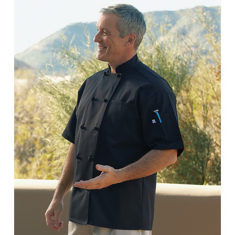 short sleeve XS to 3XL Black 0484 Free Shipping Monterey chef coat 